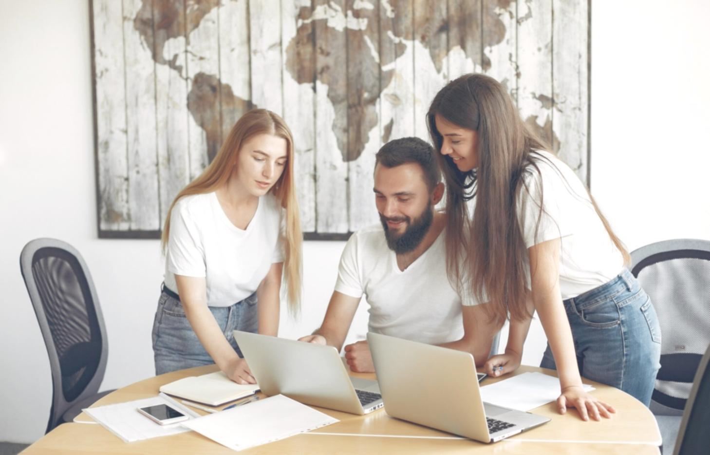 Business professionals discussing financial strategies and analysis methods